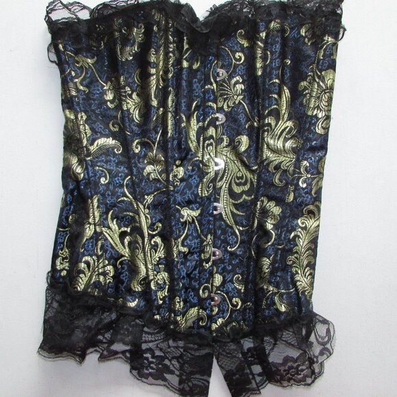 Blue Gold Black Lace Ruffled Corset Set - NEW - Picture 6 of 12